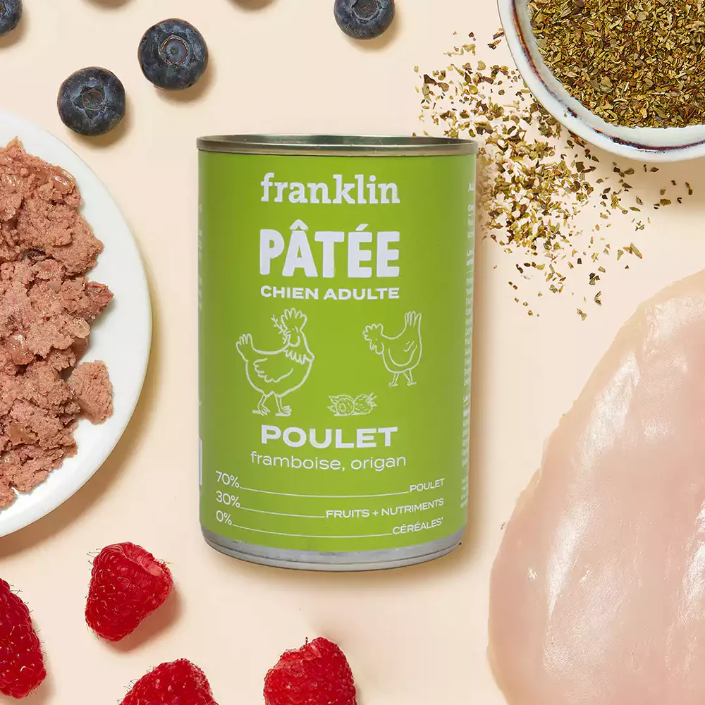 Pâtée pour Chien Poulet, Framboise, Origan